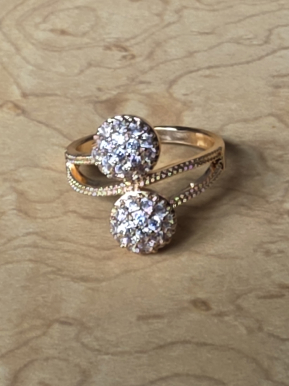 Source Unknown Rose Gold Plated Over Brass Double Crystal Cluster Ring Size 8.5
